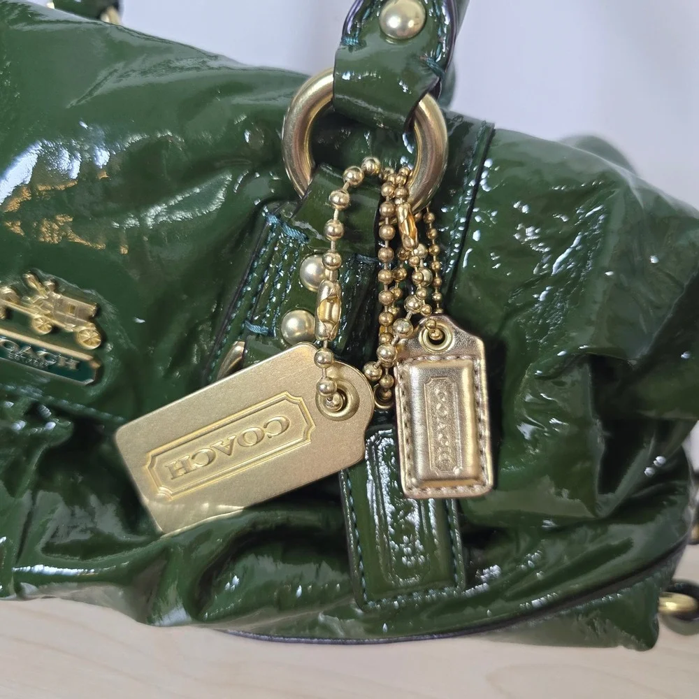 Coach Madison Sabrina Green Patent Leather Satchel Bag 12957 Gold Hardware